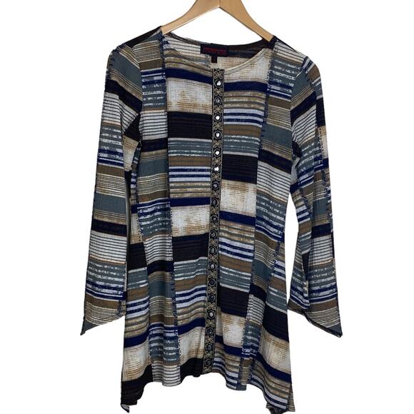 Mishca Women's Neutral Tones Tunic Length Bead Detail Top Size Small - Picture 8 of 8